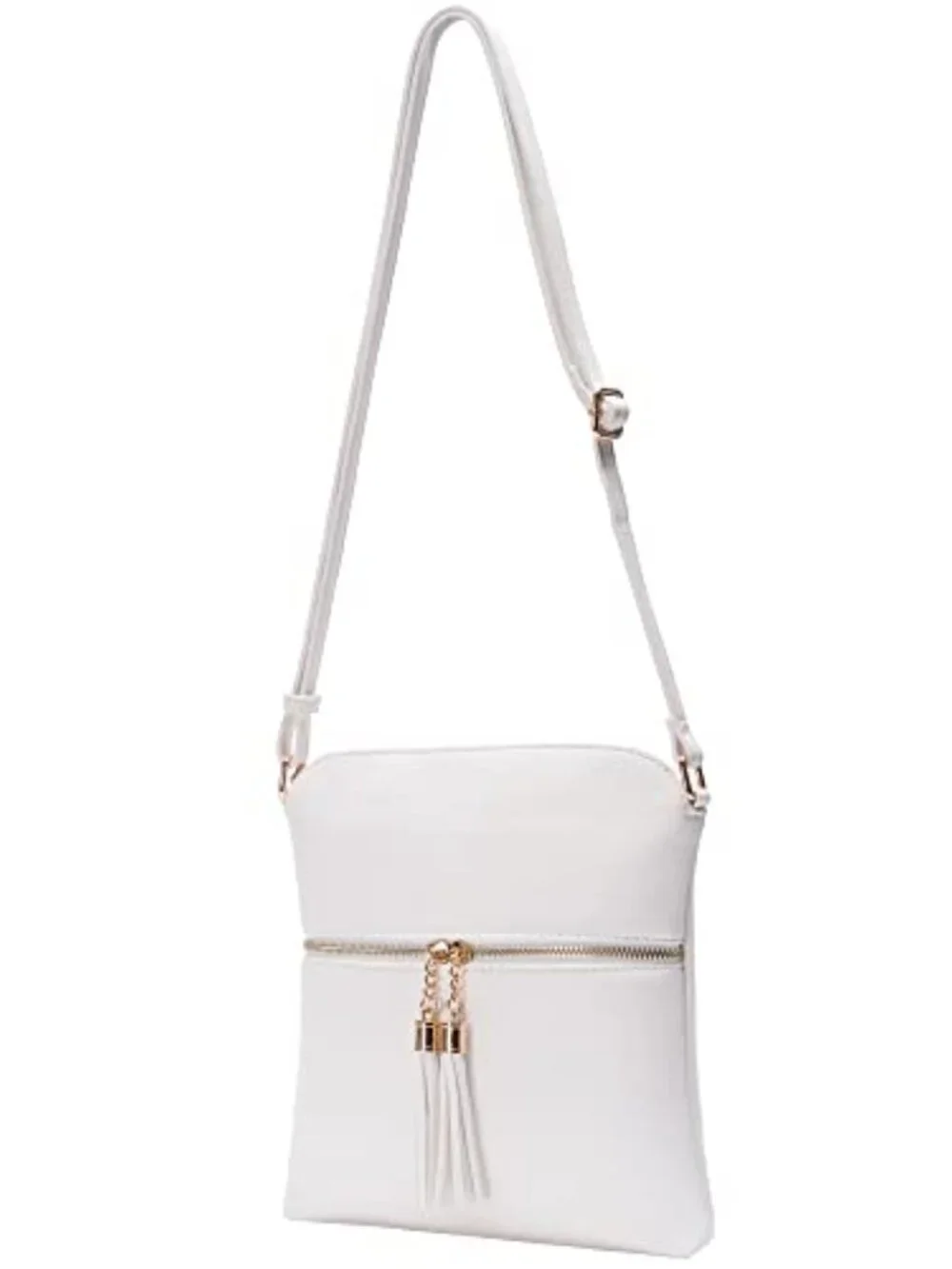 Lightweight Medium Crossbody Purse with Tassel, Faux Leather, Zip Closure